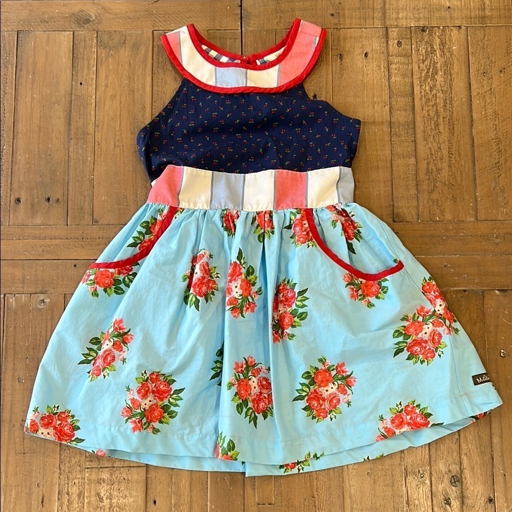 Matilda Jane on parade floral cherry red white and blue open back dress girls 8